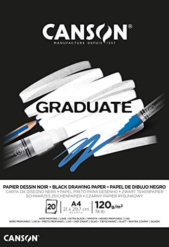 Canson Graduate - C400110386 Zeichenpapier - Zeichenblock, DIN A4, 20 Blatt, 120 g/m², schwarz