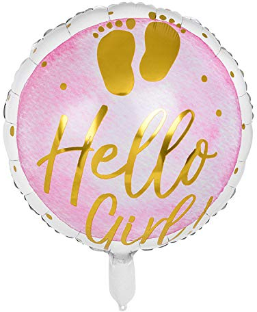Boland 53240 - Folienballon Hello Girl, Durchmesser 45 cm, befüllbar, Heliumballon, Baby-Party, Geburt, Mädchen, Geschenk, Dekoration