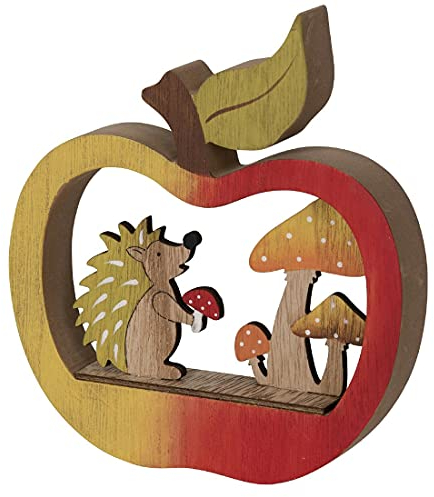Posiwio dekoratives herbstliches Deko-Objekt Igel in Apfel mit Pilzen Holz bemalt, Mehrfarbig, (ca. 15,3 x 2,5 x 17 cm hoch)