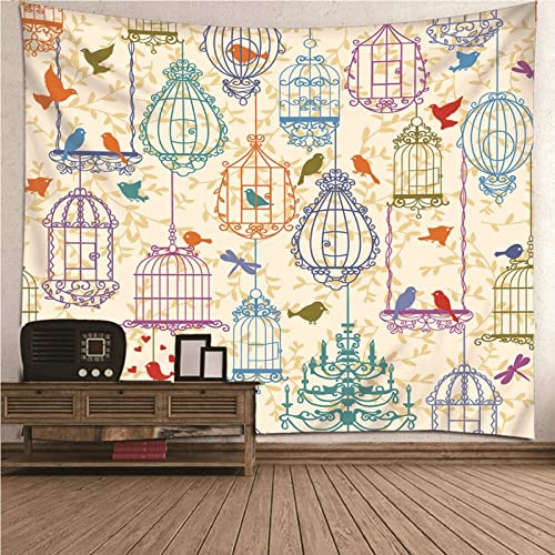 Aotiwe Tapisserie-Hintergrundtuch, Wanddekoration Wohnzimmer Groß Verschiedene Vogelkäfig Muster aus Polyester Farbenreich 200X200Cm