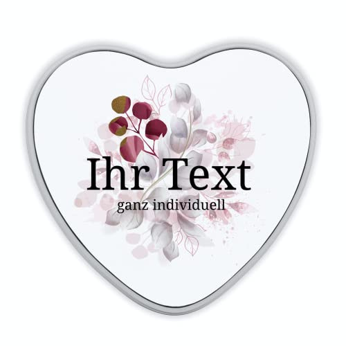 Herzdose Blüten Aquarell personalisiert mit Namen, Metall, Rot | Rote Herzdose mit zarten Aquarell-Blüten und Wunschname – Geschenkdose zum Muttertag und für die beste Freundin