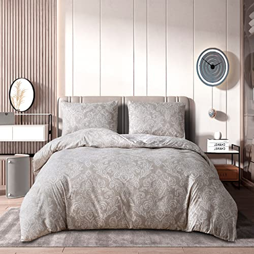 Best Linen 4 Piece Duvet Cover Set Microfiber Quilt Cover Pillow Case & Fitted Sheet Complete Bedding Set Easy Care Machine Wash Anti Allergic (Beige, Super King)