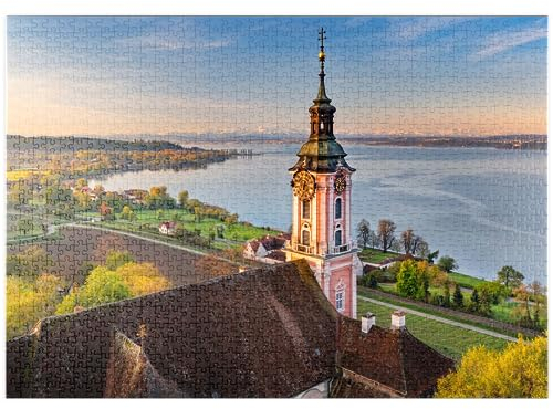 MyPuzzle Sonnenaufgang an der Wallfahrtskirche Birnau bei Unteruhldingen am Bodensee - Premium 1000 Teile Puzzle - MyPuzzle Sonderkollektion von Puzzle Galaxy