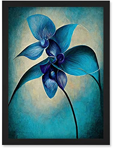 Doppelganger33 LTD Abstract Blue Orchid Floral Modern Artwork Framed Wall Art Print A4