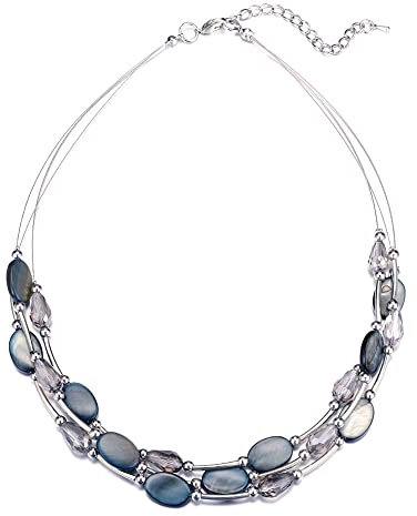 Bulinlin Damen Silber Perlenkette mit Kristall Statement Mehrreihige Boho Choker Halskette Modeschmuck Geburtstagsgeschenke für Frauen (13-Grey)