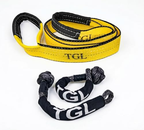 TGL Tow Bridle Strap, Recovery Bridle Kit- Tree Saver Strap - 2 Recovery Soft Shackles - V Bridle Tow Strap Compatible with Kinetic Recovery Rope,Jeep, Ford, Toyota.