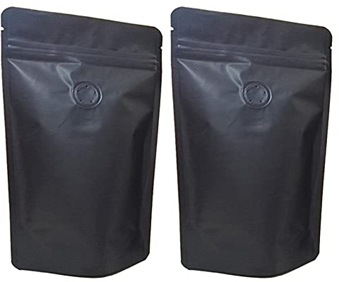 Pasotim 100Pcs Foil Coffee Valve Zipper Closure Bag Vertical Foil Coffee Bean One-Way Valve Bag Packaging Bag 250G Black