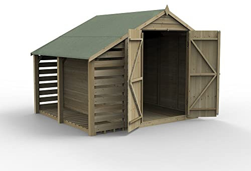 Forest Garden 4LIFE Apex Shed 6x8 | Double Door | No Windows | With Lean-To|25 Year Anti-Rot Guarantee