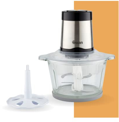 Swan Electric Food Chopper SP42010N, Food Processor, 1.8L Glass Bowl, 26000 RPM Motor, Stainless Steel Blade, Beating Blade, Anti slip Removeable Matt, 2 Speed Settings, Stainless Steel