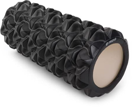 TREXO Rouleau de Massage Musculaire Longueur 33 cm et Diamètre 14 cm Mousse EVA et PVC Picots Noir pour Exercice à La Maison Pilates Yoga Stretching Physiothérapie