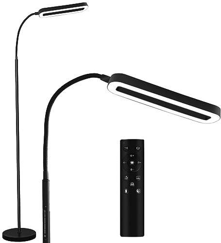 DAXGD LED Stehlampe Dimmbar, Wohnzimmer Stehlampe Schwarz 16W Helligkeit Farbtemperatur Dimmer, Stehlampen gebogen mit Fernbedienung und Touch-Steuerung
