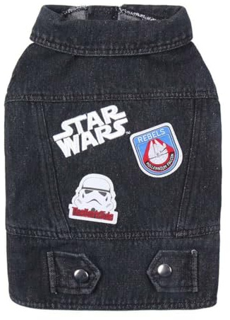 Star Wars Jeansjacke für Hunde, Größe S, aus Baumwolle und Polyester, geeignet für Erwachsene Hunde, mit Stormtrooper Patchwork, Originalprodukt entworfen in Spanien