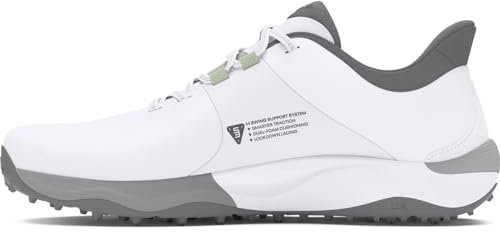 Under Armour Drive Pro Chaussures de golf larges sans crampons pour homme, (100) Blanc/Blanc/Métallique Gun Metal, 9.5 Wide