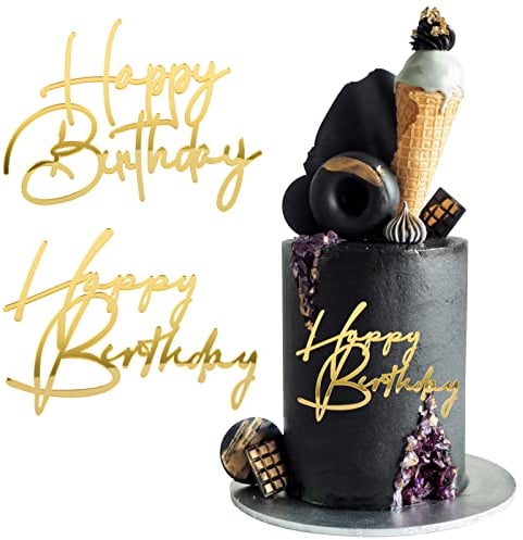 BETESSIN 2Pcs Happy Birthday Tortendeko Gold Acryl Kuchen Deko Cake Topper Geburtstag Kuchen Dekoration Spiegel Kuchenaufsatz Zubehör Stil B