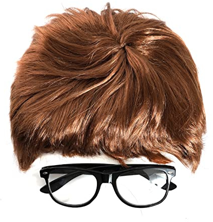 Erwachsene Groovy Spy Zubehör Set - Braune Perücke und quadratische Brille - Erwachsene International Mystery Man TV/Film Fasching Kostüm Zubehör Set