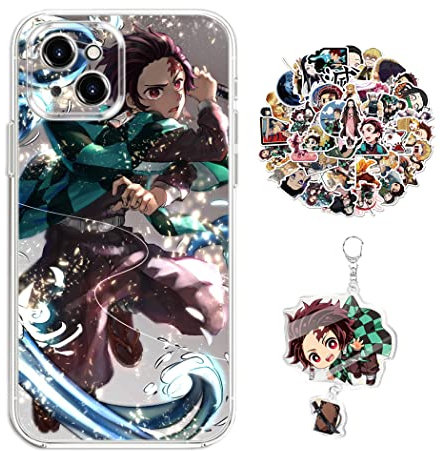 Staremeplz Compatible with iPhone 12 Mini Case Demon -Slayer Tanjirou Anime Design [With Keychain and 50pcs Stickers] Cartoon Transparent Soft Silicona Case for iPhone 12 Mini