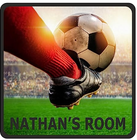 Precision Designs Football Boot And Ball Design Kids Bedroom Door Sign Personalised For You - Any Name! Door Plaque,Girls/Boys,Nursery,Decor,Kids Room,Football
