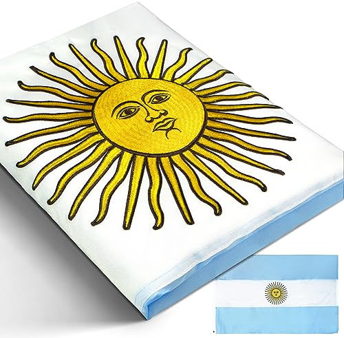 Bandera Argentina de la serie EverStrong de Anley, nailon resistente de 3 x 5 pies, rayas bordadas y cosidas, 4 filas de costuras de bloqueo, banderas nacionales argentinas con ojales de latón
