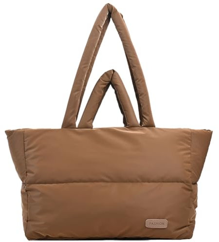 DKIIL NOIYB Puffy Tote Bag für Damen, Gesteppte Kleidertaschen aus Baumwolle, Karierte Umhängetasche Mit Kontrastmuster, Große Einkaufstaschen