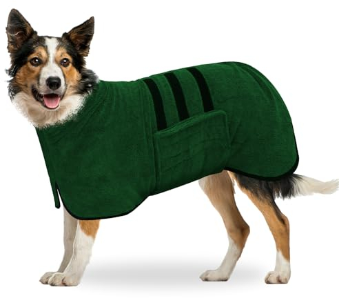 BASVII Hundebademantel aus Mikrofaser, Bademantel Hund Extra SaugfäHig und Schnell Trocknendes mit Klettverschluss und Verstellbarem Schrumpfband, für Große Mittel und Kleine Hunde