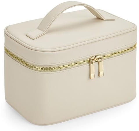 Boutique Beauty Case Kosmetiktasche Kulturbeutel Waschtasche aus Saffiano Kunstleder in 23 x 15 x 14 cm mit Innentaschen und Tragegriff (Oyster (Hellbeige))