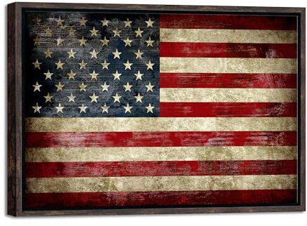 Pyradecor Walnussholz, gerahmt, alte Vintage-amerikanische Flagge, Leinwand, Wandkunst, abstrakte Landschaftsbilder, Gemälde für Wohnzimmer, Büro, Heimdekorationen