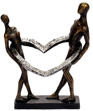 Brillibrum Design Liebespaar Herz Dekofigur Skulptur Freundschaft Polystone Deko-Figur Zusammenhalt aus Kunststein Partnerschaft Hochzeit Figur (Modell 15: 31x26x13cm)