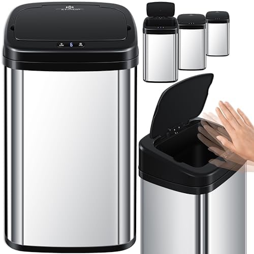 KESSER® Poubelle de cuisine, acier inoxydable, 40 l, avec capteur automatique, détecteur de geste, couvercle à fermeture douce, panneau de commande tactile, écran LCD, support de sac poubelle,
