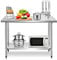 GYMAX Tavolo da Lavoro per Cucina Acciaio Inox Professionale, Carico 180kg + 155kg, Ripiano Inferiore Regolabile, per Commerciale Ristorante Ospedale (Stile 2, 122 x 61 x 90 cm)