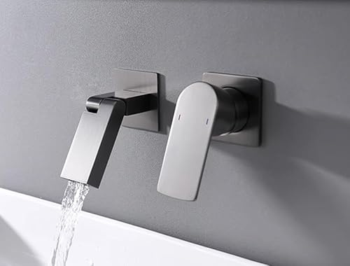Brushed Gold Gunmetal Gray Black Basin Faucet Wall Mounted Bathtub Bathroom Faucet Single Handle Mixer Tap Torneira (Color : Gunmetal Gray)