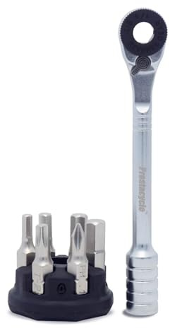 Prestacycle Prestaratchet Micro Taschen-Ratschen-Set mit 6 S2-Bits und rundem Halterständer, kompaktes 1/4-Zoll-Sechskant-Ratschenwerkzeug, wendbares Daumenrad, robustes 40 Nm Drehmoment