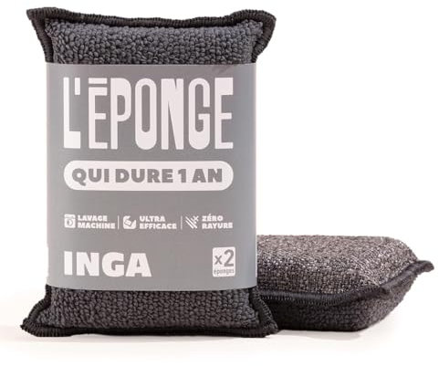 Inga - 2 x Wiederverwendbare, Waschbare Schwämme - Hochwirksam, Kratzfrei - Doppelseitig - Wechselt Zu Einem Waschbaren Schwamm, Der EIN Jahr Lang Hält