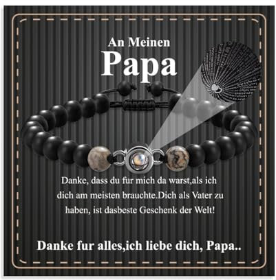 L.Karden Armband Herren für Vatertagsgeschenk,Tigerauge Ich liebe dich für Papa,Verstellbares Schwarzes Onyxarmband