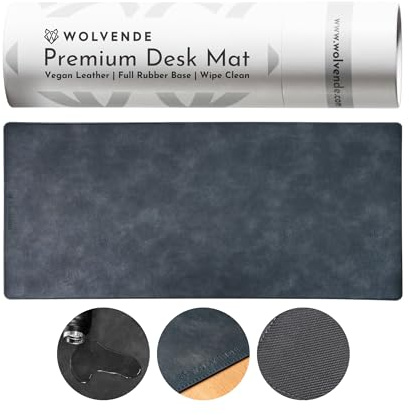 Wolvende Premium-Schreibtischunterlage aus veganem Kunstleder, im Used-Look, multifunktionale Schreibtischunterlage für Heimbüro, Schwarz/Grau, 40 x 90 cm