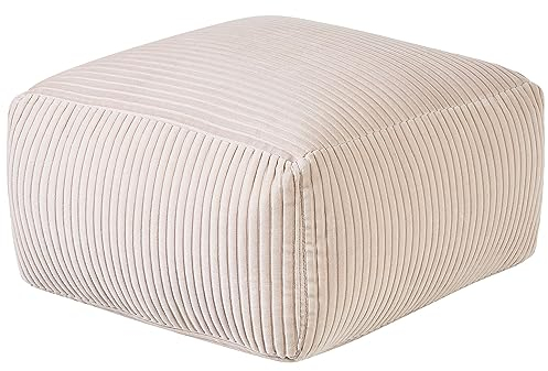 Generisch Rechteckiger osmanischer Pouf in beigem, gepolstertem Cord, dekoratives Accessoire Mukki