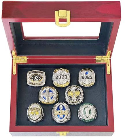 HYKJSHED 8PCS 2023 Fantasy Football Rings Championship Rings Collection FFL Championship Trophy Geschenkbox Ring Display Box