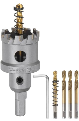 sourcing map Carbide Hole Saw Kit 34mm (1-11/32) Metal Hole Cutter Set with 5pcs Center Drill Bits Springs 1pcs Wrench for Stainless Steel Copper Iron Aluminum