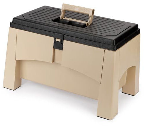 Yolco ST2 Sand 3-in-1 Camping Trittstufe & Aufbewahrungsbox für Wohnmobil & Wohnwagen mit Werkzeugeinlage, Belastbar bis 200-kg