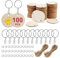 Lobamop Lot de 100 rondelles en bois brut de 5 cm avec trou rond de 5 cm et 100 anneaux porte-clés et 10 m de pour bricolage, artisanat, peinture, décoration suspendue