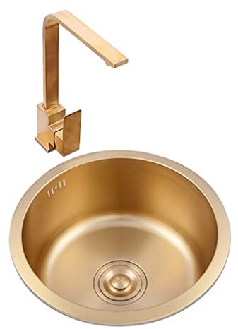 Fregadero Dorado con Grifo Fregadero Redondo De Un Seno/Oro/40 * 40 * 19 Cm