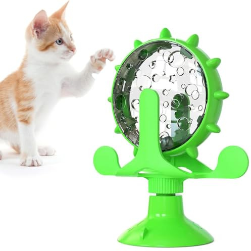 Katzen Intelligenzspielzeug Interaktives Snack-Spender-Spielzeug für Haustiere, laufrad Katze Spielzeug Übungsrad-Fütterungsspielzeug mit Saugnäpfen für Hunde und fummelbrett für Katzen(Grün)