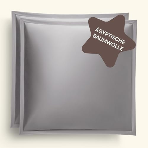 Amqua Kissenbezug 80x80 Baumwolle 2er Set Grau/Dunkelgrau | weiche Kissenhülle 80x80 ägyptische Baumwolle | Kopfkissenbezüge 80x80 mit Reißverschluß| Kopfkissenbezug 80 x 80| Kissenbezug 80 x 80