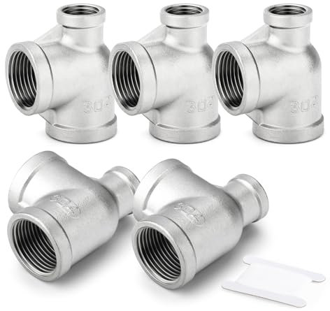 ERGAOBOY 5 pezzi 304 Tee di riduzione femmina in acciaio inox, 3/4-3/4-1/2 BSP con riduzione del diametro laterale dell'adattatore del tubo dell'acqua accessori