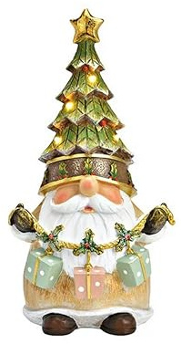 Generisch Wichtel mit Tannenbaummütze und LED Beleuchtung Weihnachtswichtel braun grün mit Geschenkegirlande beleuchtet Weihnachten Deko Wichtelzwerg