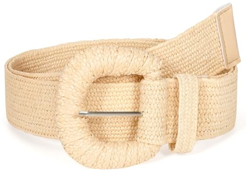 JasGood Stroh Geflochten Elastischer Gürtel für Damen Breiter Taillengürtel Rattan Gewebter Boho Gürtel für Kleider,Beige,120cm