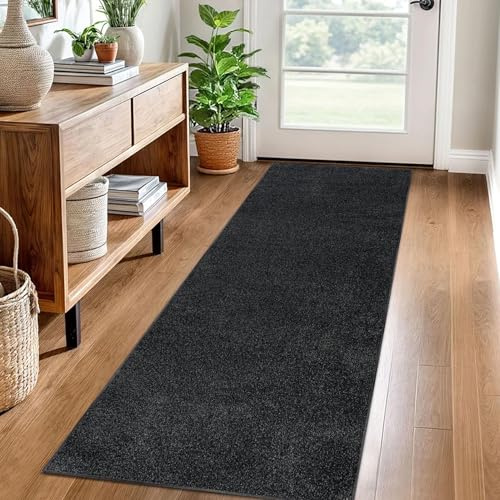 Teppich Läufer Flur Küche rutschfest Küchenteppich 60 x 400 cm Waschbar Küchenläufer Flurteppich Fußmatte Flur Runner Teppiche Korridor Teppich Eingangsteppich Teppichläufer für Entryway Schwarz