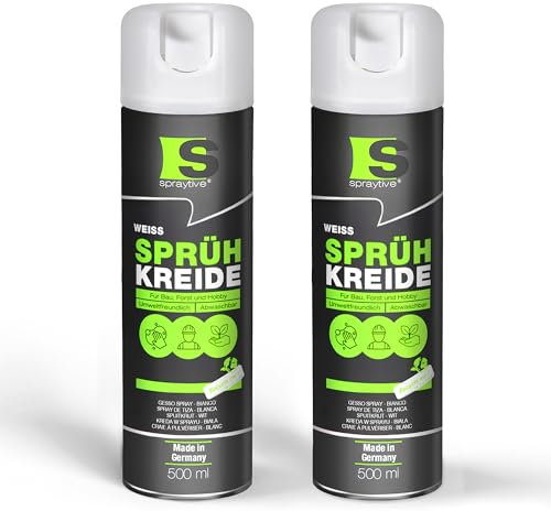 Spraytive 2 x 500 ml di gesso bianco – Colorante a gesso lavabile, spray per pavimenti, spray temporaneo per asfalto, erba, calcestruzzo