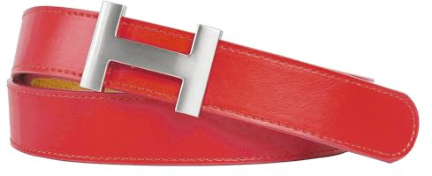 Zakatte • Damen Gürtel aus Kunstleder mit H-Schnalle Hüftgürtel Taillengürtel Damengürtel BS058 (Rot-Silber, 90 cm)