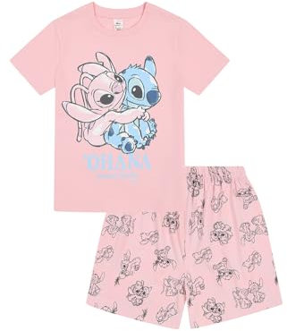 Disney Conjunto de pijama para niñas de Lilo and Stitch con punto corto y ángel rosa, rosa, 11-12 años