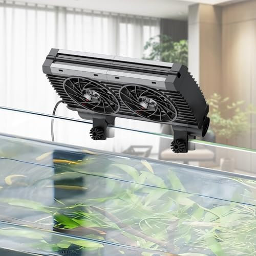 Pawfly Raffreddatore per acquari, raffreddatore per acquari Silenzioso, Ventilatore per acquari con velocità Regolabile e Timer, raffreddatore d'Acqua per terrari per vasche Fino a 60 cm (2 ventole)